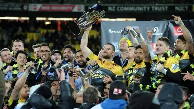 The Hurricanes Dane Coles with winning trophy following the Super Rugby Final, Hurricanes versus Lions, Westpac Stadium, Wellington, Saturday, August 06, 2016.