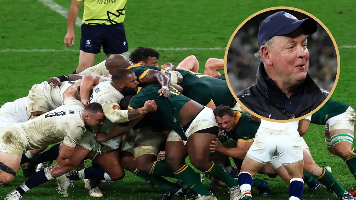 South Africa scrummaging against England in the 2023 Rugby World Cup semi-final.
