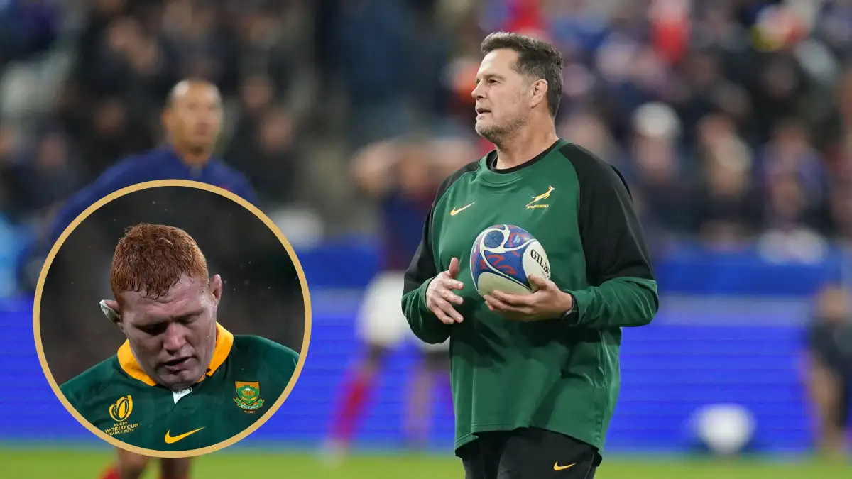 Rassie Erasmus and Springboks prop Steven Kitshoff.