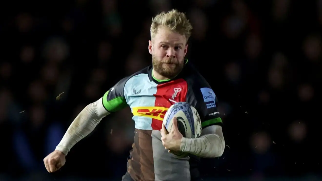 Harlequins fullback Tyrone Green runs with the ball.