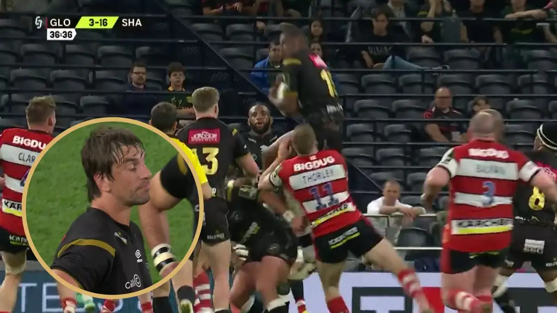 Sharks v Gloucester - Challenge Cup Final: Eben Etzebeth reaction and Aphelele Fassi's collision with Ollie Thorley