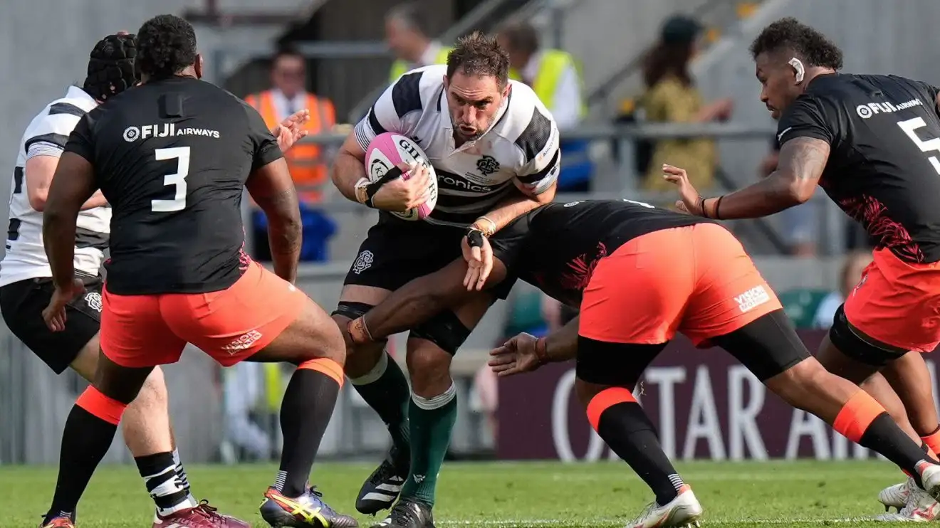 Sam Whitelock in action for the Barbarians against Fiji.