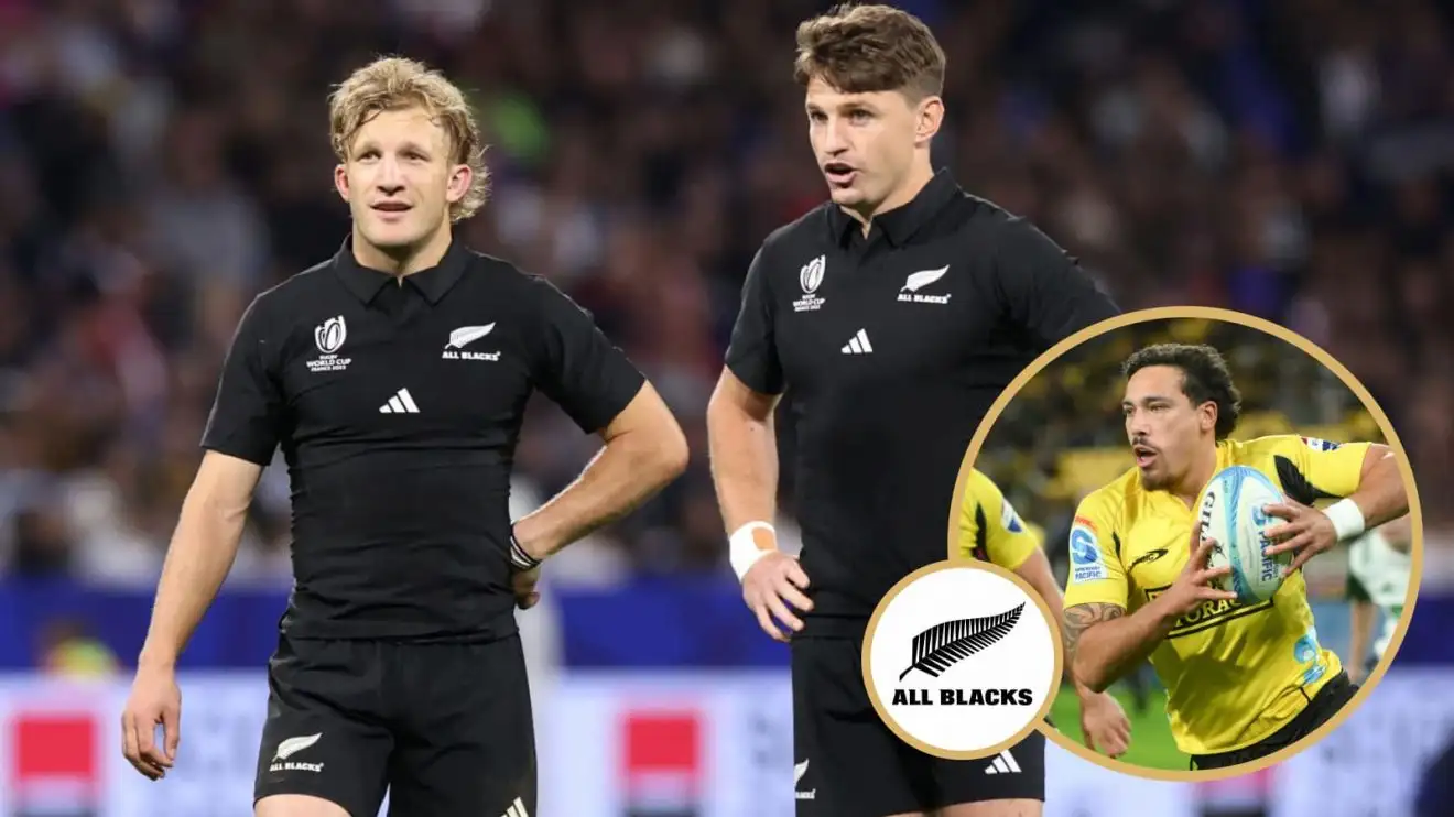 Damian McKenzie and Beauden Barrett alongside All Blacks rookie Billy Proctor.