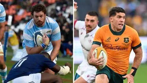 Split image of Argentina captain Julian Montoya and Australia fly-half Ben Donaldson.