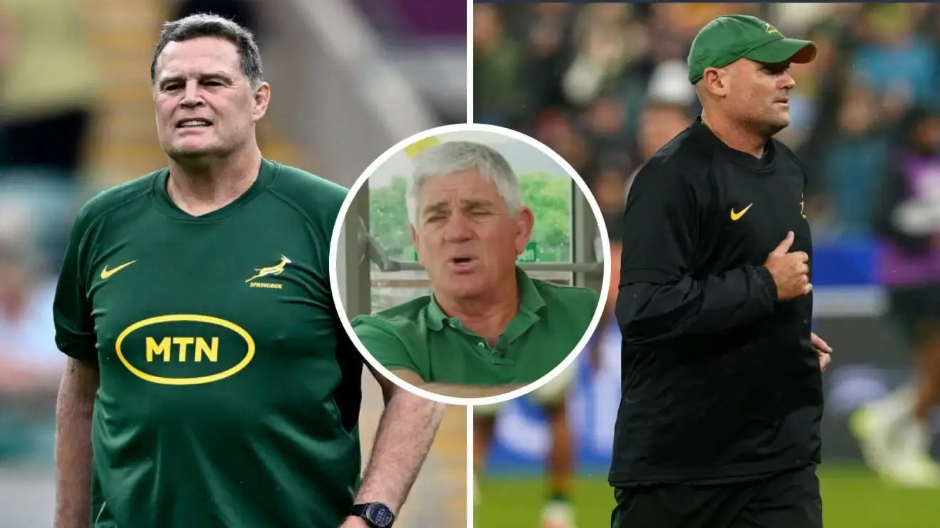 Current and former Springboks head coaches Rassie Erasmus (left) and Jacques Nienaber (right), alongside Nick Mallett (middle).