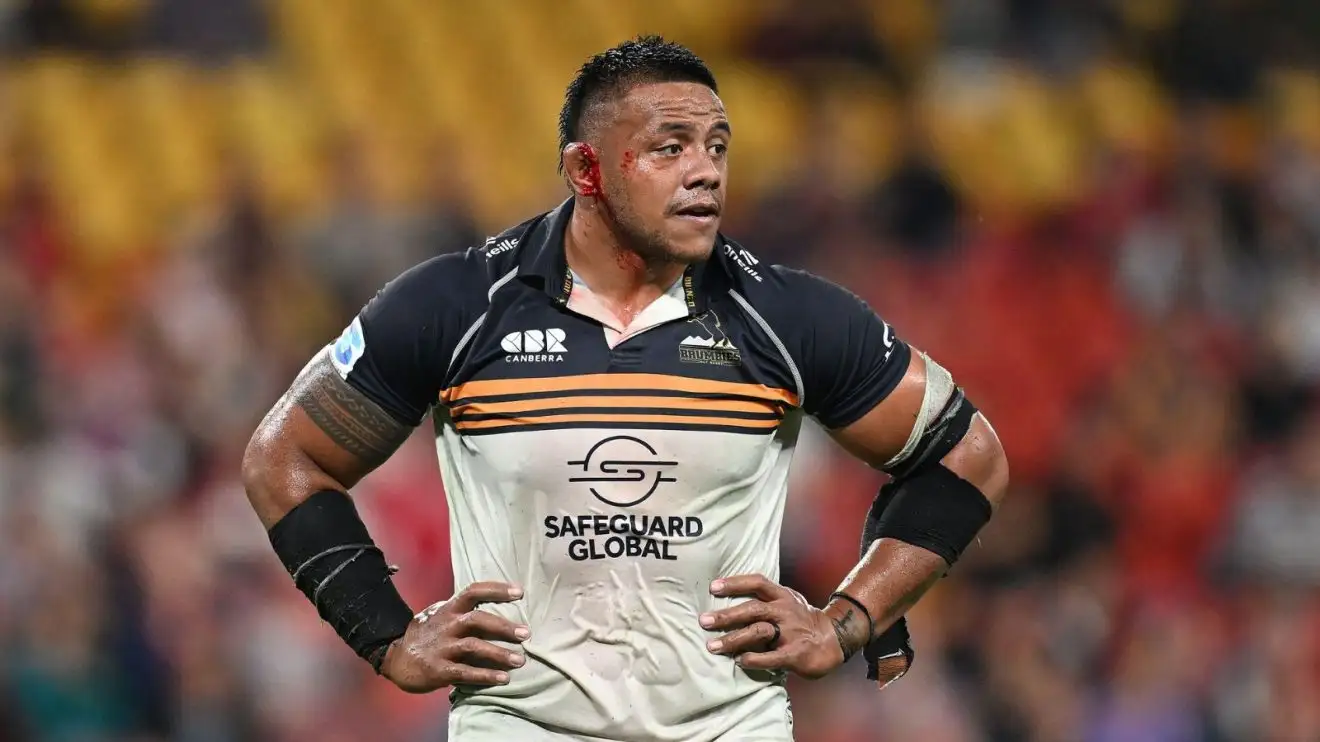 Allan Alaalatoa in action for the Brumbies during the 2025 Super Rugby season