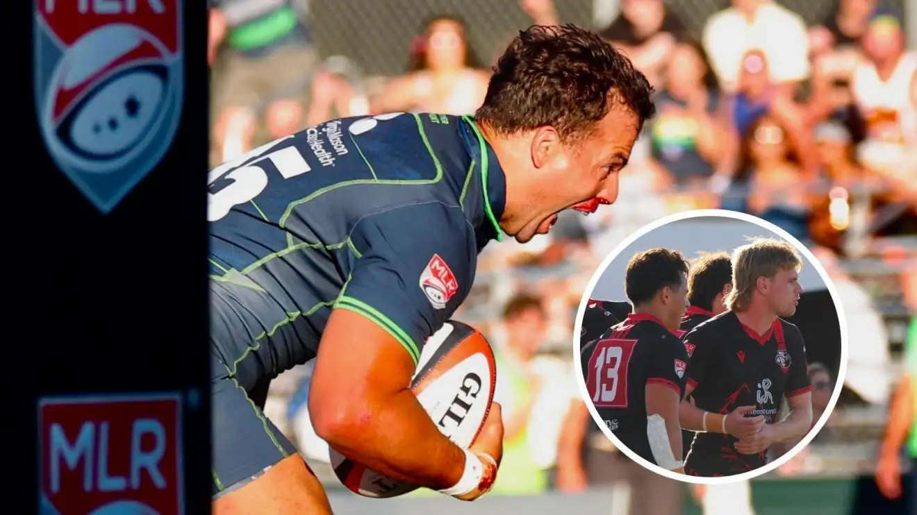 Credit: Mel Levin - Duncan Matthews dots down for the Seattle Seawolves