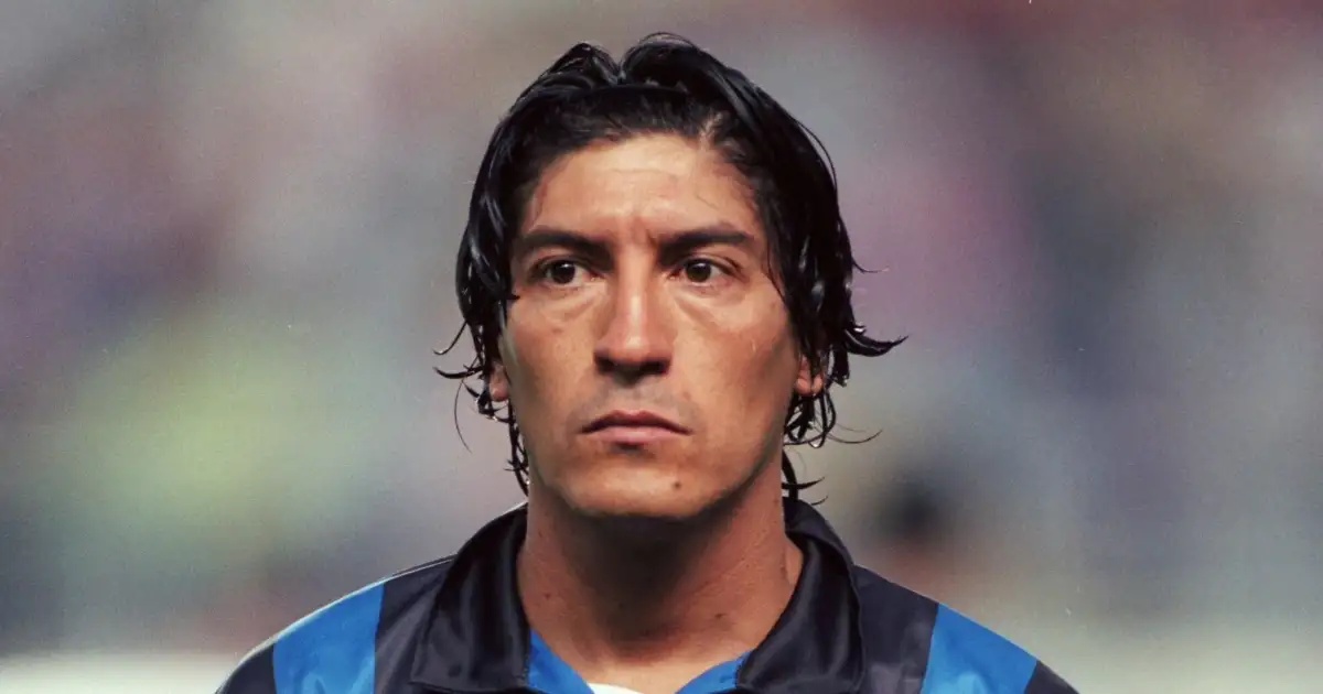 Inter Milan's Ivan Zamorano during their UEFA Champions League match against Real Madrid at Santiago Bernabeu, Madrid, September 1998.