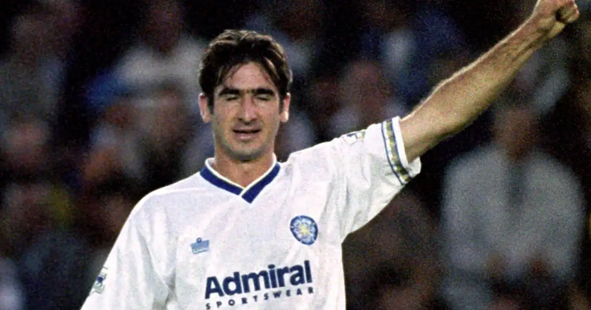 Eric Cantona salutes the fans following his third goal during the Premier League match between Leeds United and Tottenham Hotspur at Elland Road, Leeds, August 1992.