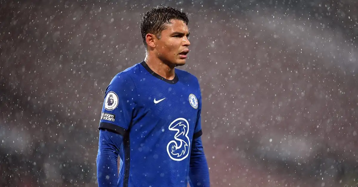 Chelsea's Thiago Silva playing against Manchester United.