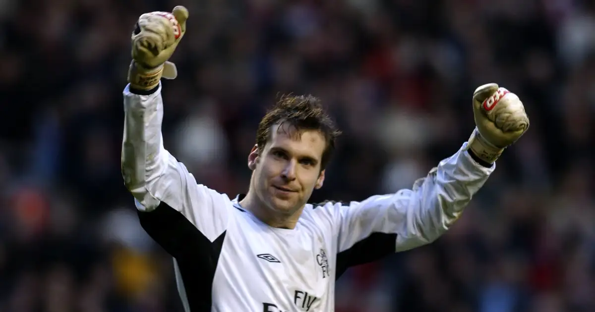 Chelsea's Petr Cech celebrates after their game against Liverpool.