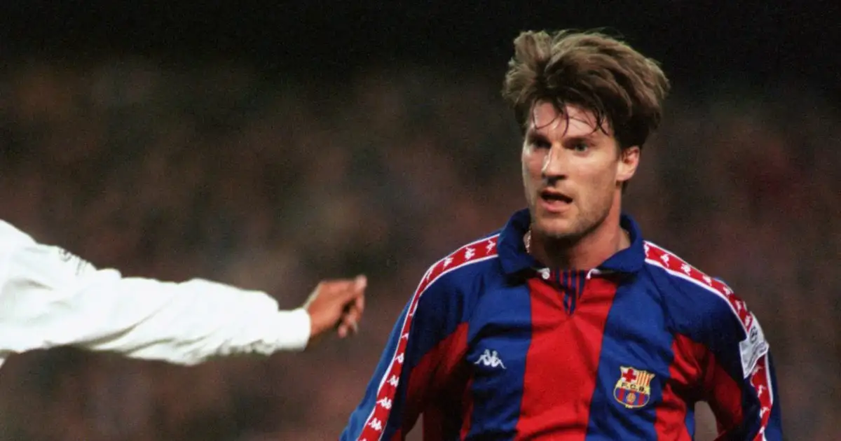 Denmark international Michael Laudrup playing for Barcelona against Real Madrid