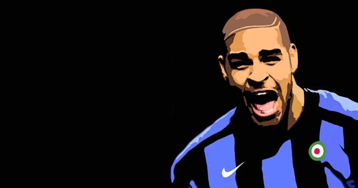 Illustration of Adriano Imperador celebrating a goal for Inter Milan.