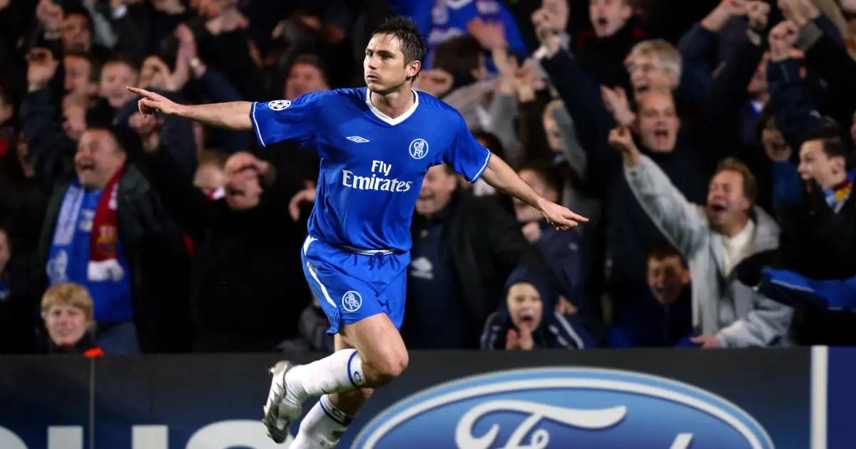 Chelsea's Frank Lampard celebrates after scoring against Barcelona.