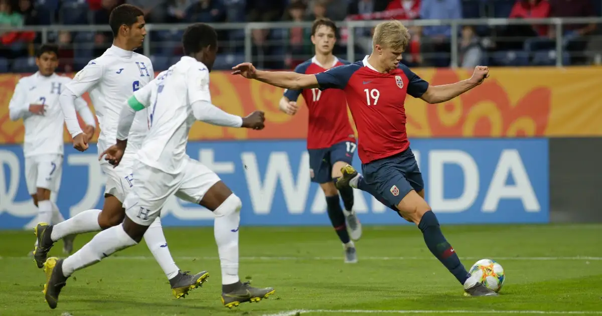 Norway's Erling Haaland during an U-20 World Cup game against Honduras. Lublin Stadium, Lublin, Poland. May 2019.