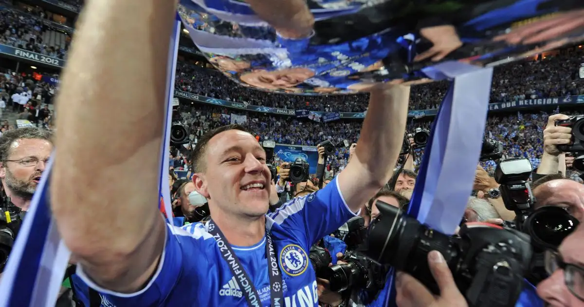 Chelsea captain John Terry lifts the UEFA Champions League trophy after victory over Bayern Munich at Allianz Arena, Munich, May 2012.