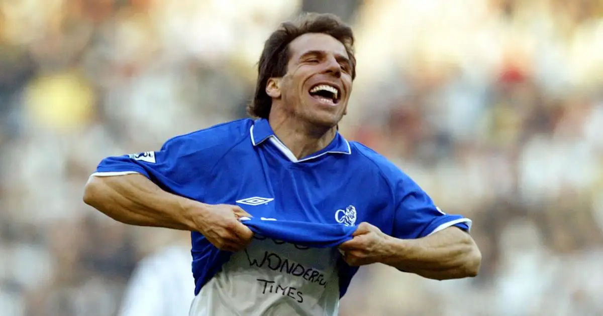 Chelsea's Gianfranco Zola after scoring against West Bromwich Albion in the Premiership. The Hawthorns, West Bromwich. 16 March 2003.