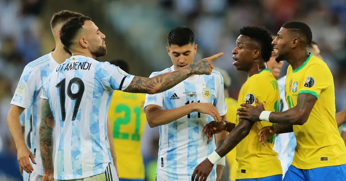 Watch: Nicolas Otamendi lifts Neymar up to avoid conceding free-kick
