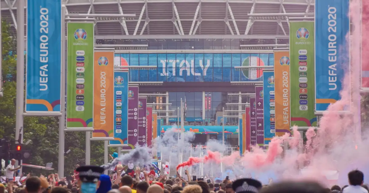 Watch: England fans without tickets storm barriers outside Wembley