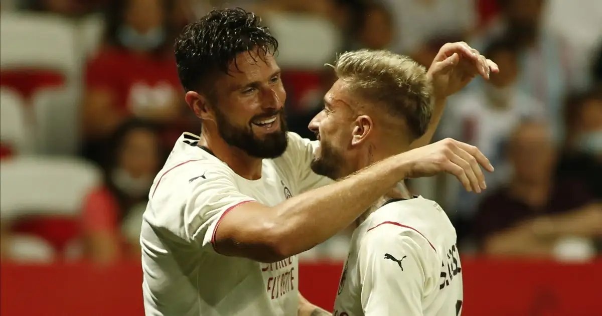 Watch: Olivier Giroud scores powerful header with first touch in Milan shirt