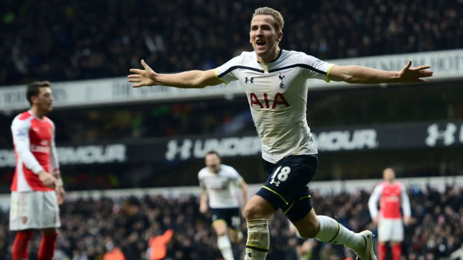 Tottenham Hotspur's Harry Kane celebrates scoring the winning goal against Arsenal. White Hart Lane, February 2015.