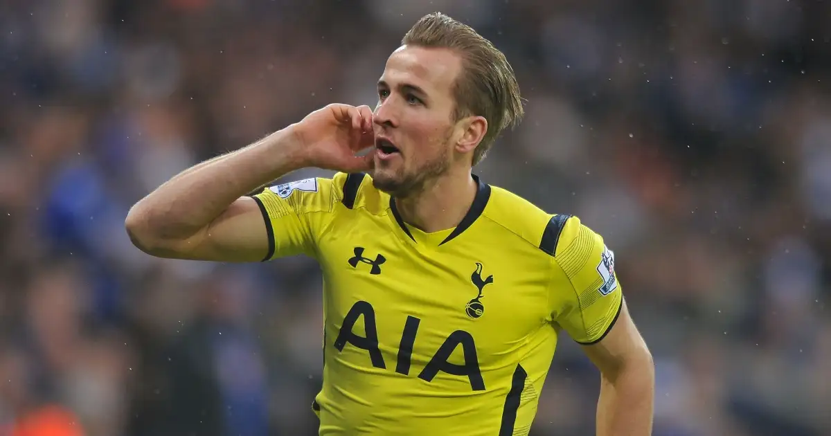 December 2014. Tottenham's Harry Kane celebrates after scoring in the Premier League game against Leicester City.