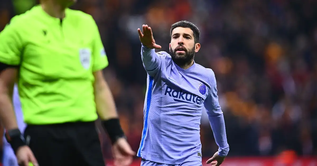 Watch: Barca’s Jordi Alba booked after firing back at missile-throwers