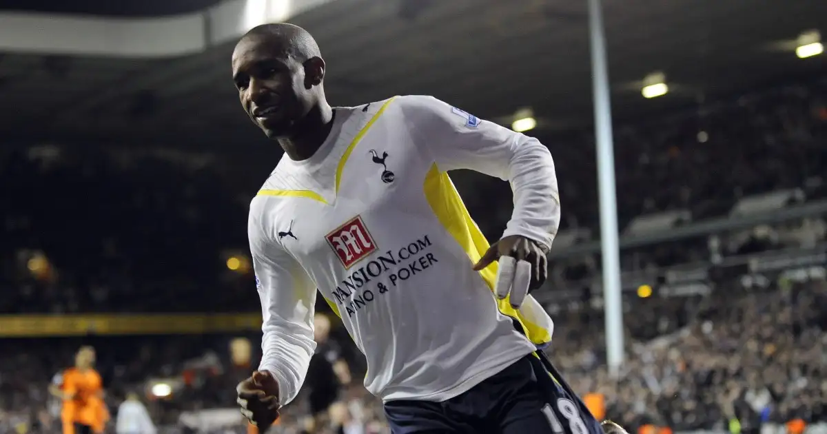 Jermain Defoe for Spurs celebrates while playing Wigan, White Hart Lane, 22 Novemeber 2009.