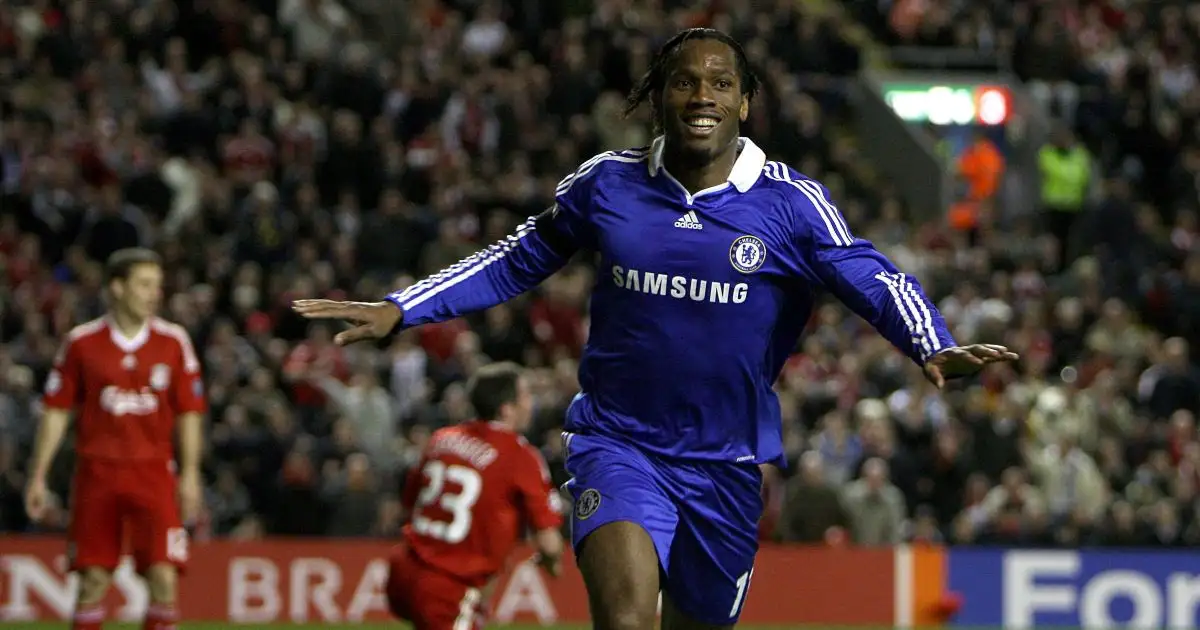 Chelsea's Didier Droga celebrates scoring against Liverpool at Anfield, Liverpool. 7 April 2009.