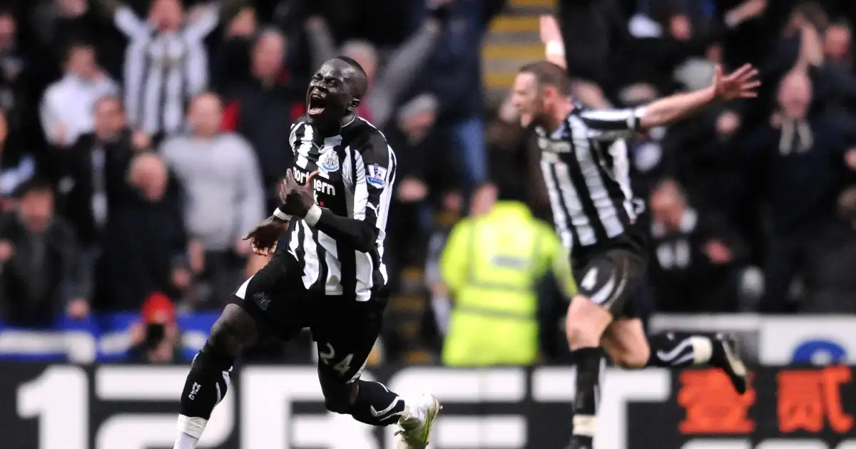 Cheick Tiote celebrates after scoring a late equaliser for Newcastle in the Premier League. St James' Park, February 2011.