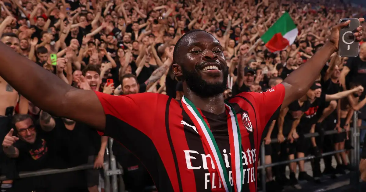 AC Milan's Fikayo Tomori celebrates winning the Serie A title at Mapei Stadium – Città del Tricolore, Italy, May 2022.