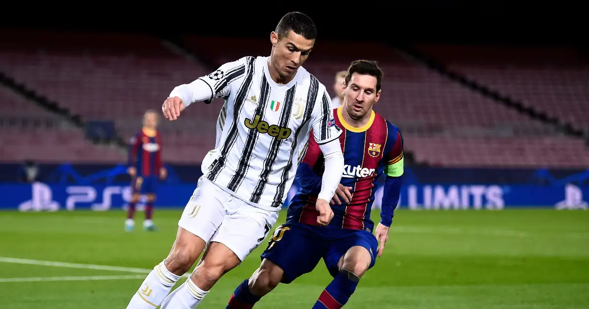 Lionel Messi and Cristiano Ronaldo in Barcelona's Champions League game against Juventus, Camp Nou, Barcelona, December 2020