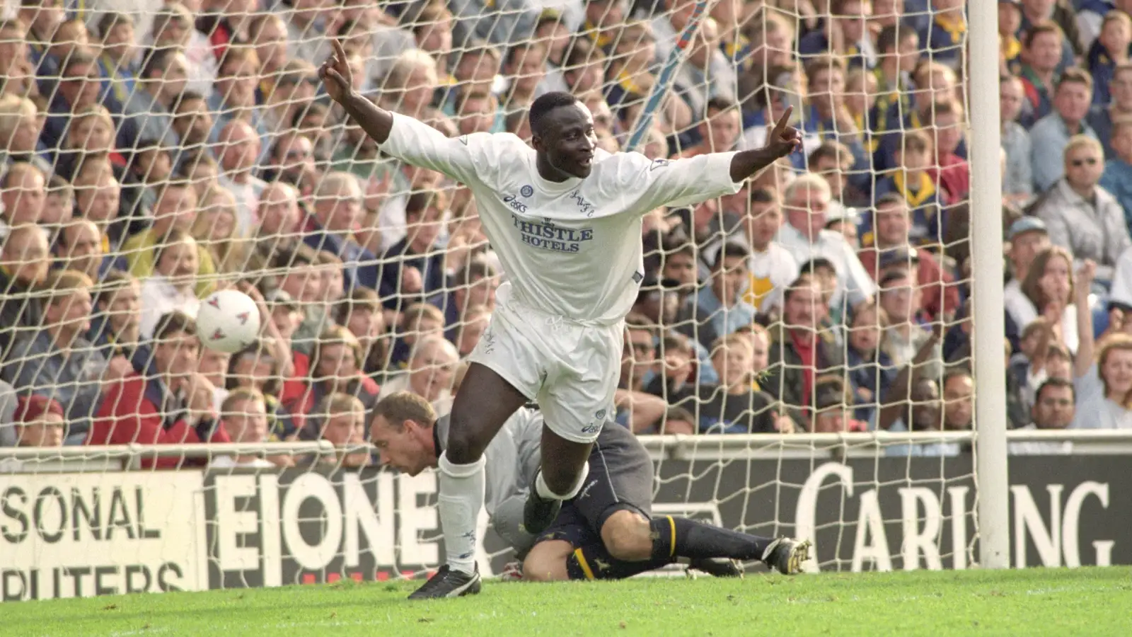 Leeds United's Tony Yeboah celebrates goal against Wimbledon. Selhurst Park, September 1995.