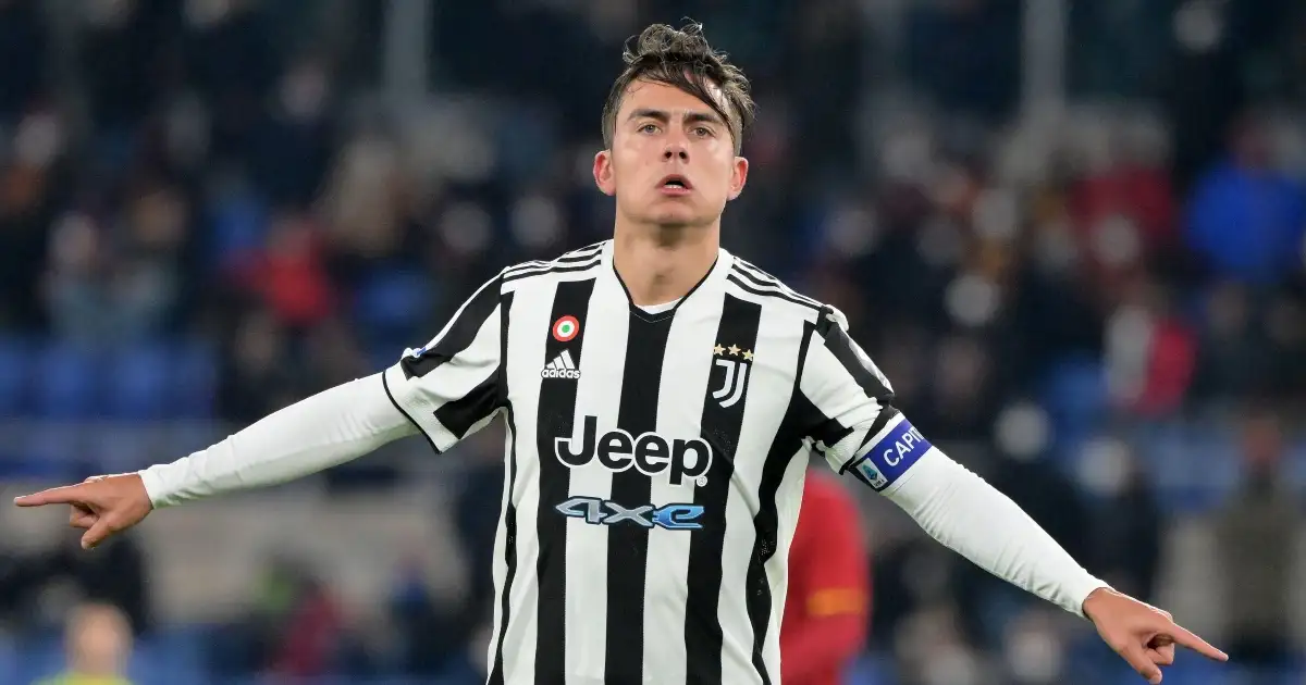 Juventus' Paulo Dybala celebrates his goal during a Serie A football match between Roma and Juventus in Rome, Italy, Jan. 9, 2022.