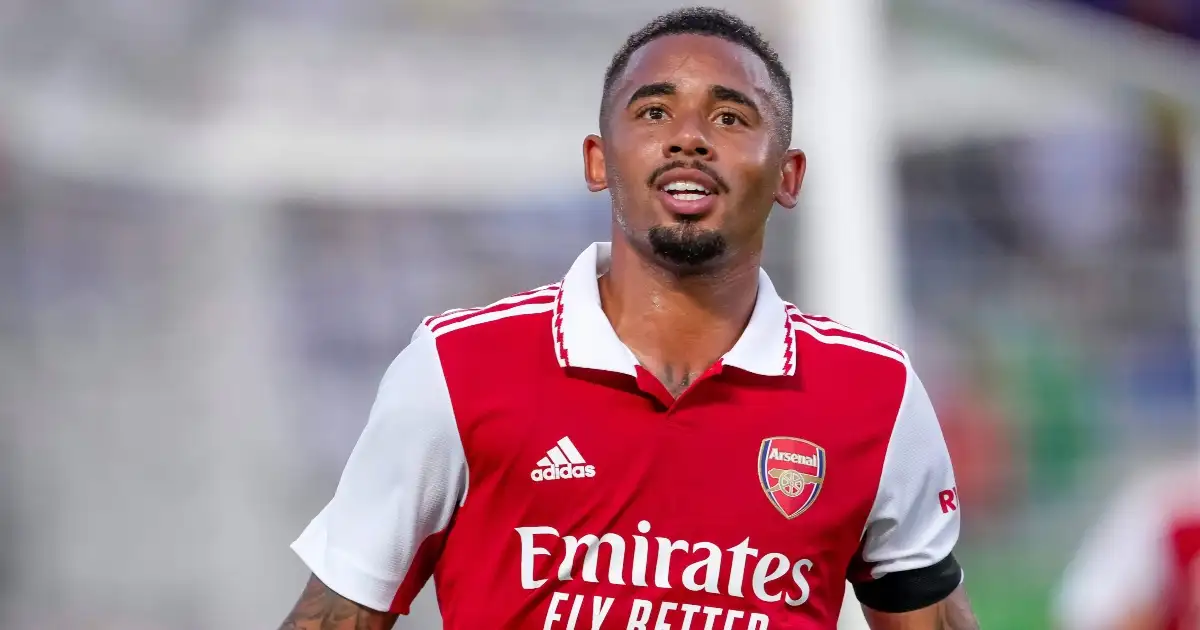 Arsenal striker Gabriel Jesus celebrates scoring during their 4-0 win over Chelsea at Camping World Stadium, Florida, July 2022.