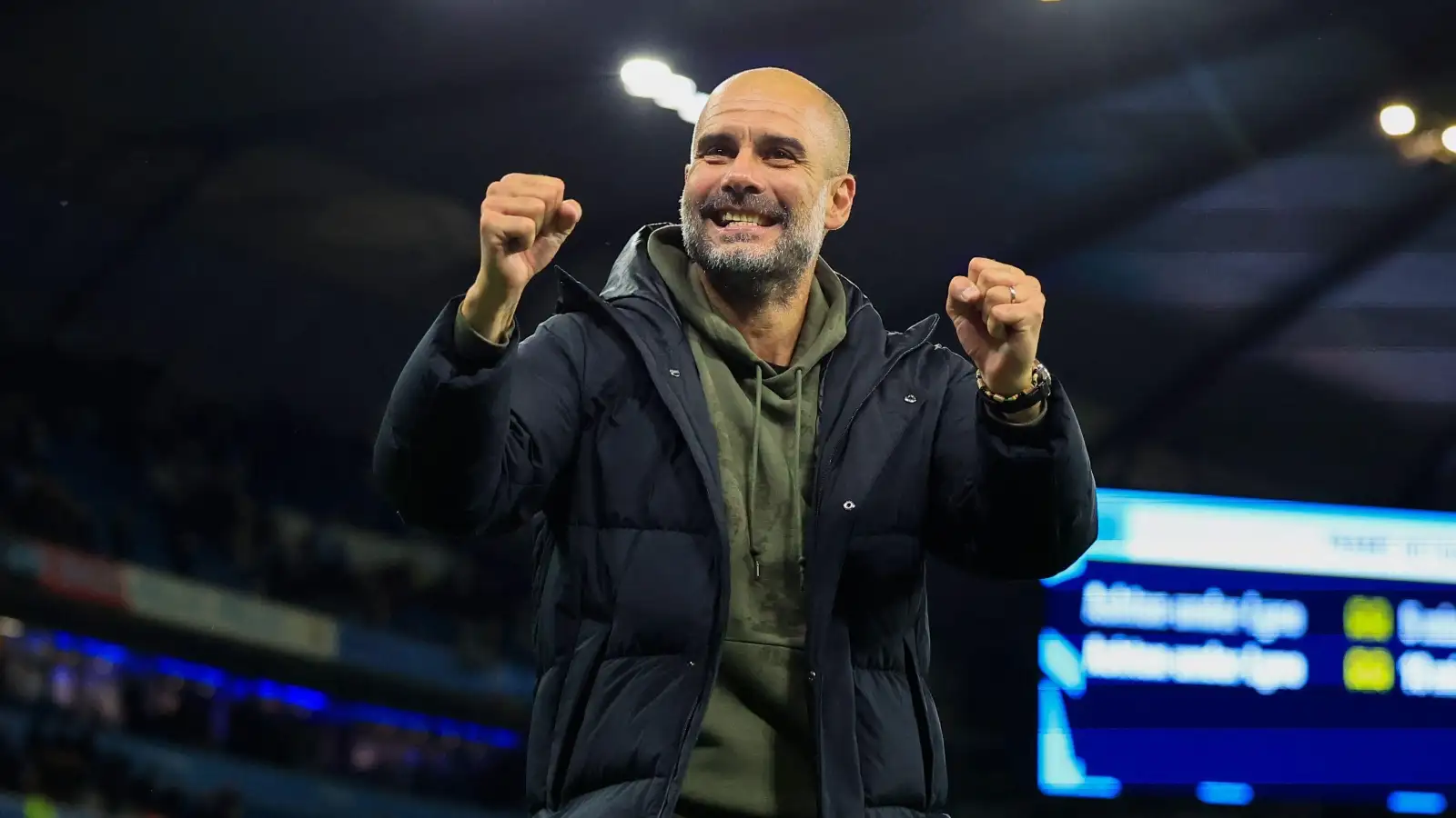 Manchester City manager Pep Guardiola celebrates after beating Chelsea at Etihad Stadium, Manchester, November 2022.