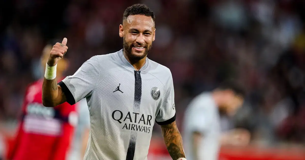 Neymar of Paris Saint-Germain during the Ligue 1 Uber Eats match between Lille OSC and Paris Saint-Germain at Stade Pierre-Mauroy on August 21, 2022 in Lille, France.