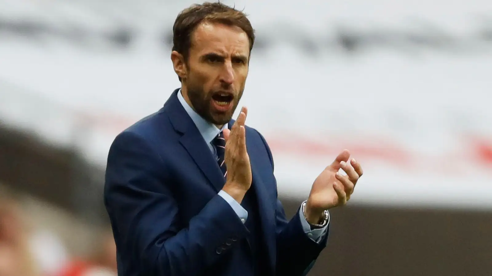 England manager Gareth Southgate instructs his players during their FIFA World Cup qualifying victory over Malta at Wembley Stadium, London, October 2016.