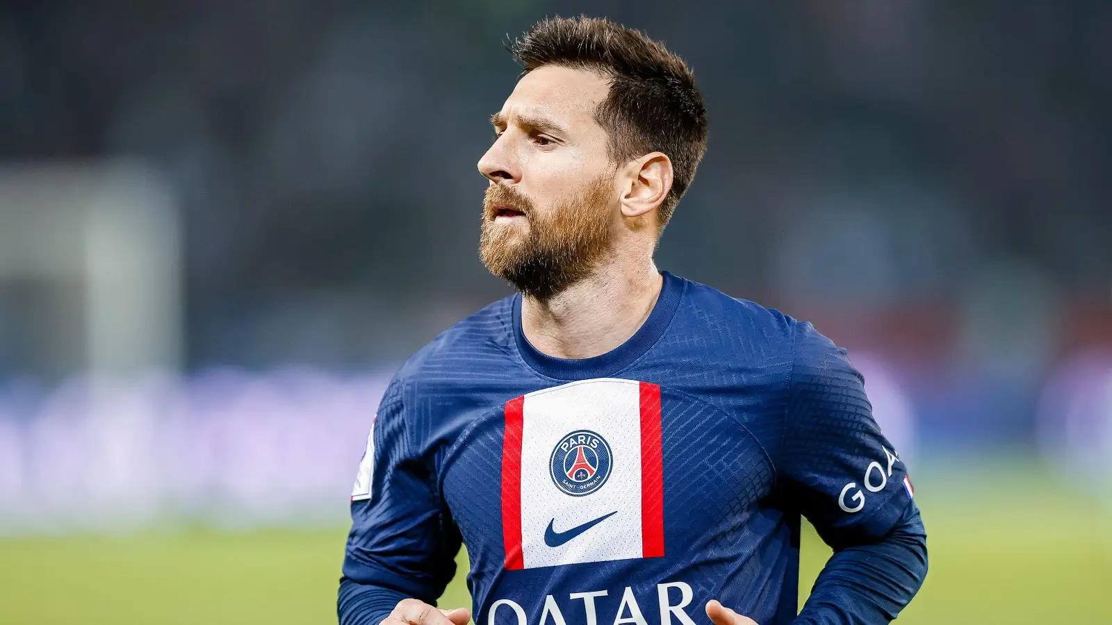 Lionel Messi of Paris Saint Germain runs in the field during the Ligue 1 match between Paris Saint-Germain and Olympique Marseille at Parc des Princes on October 16, 2022 in Paris, France.