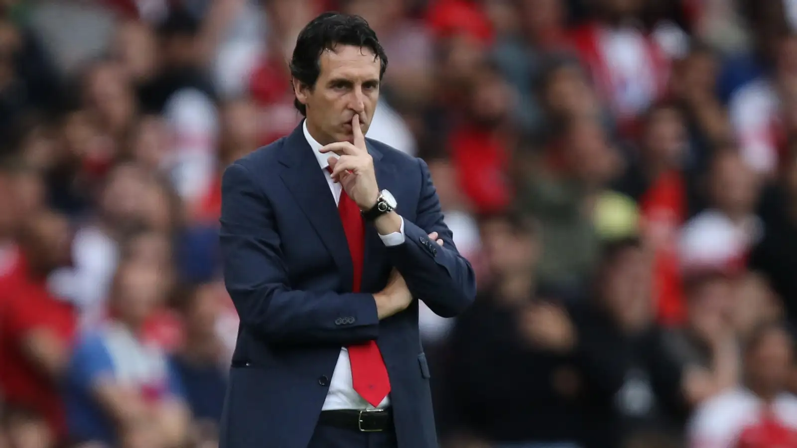 Unai Emery during his first match in charge of Arsenal against Manchester City in the Premier League at Emirates Stadium, London, August 2018.