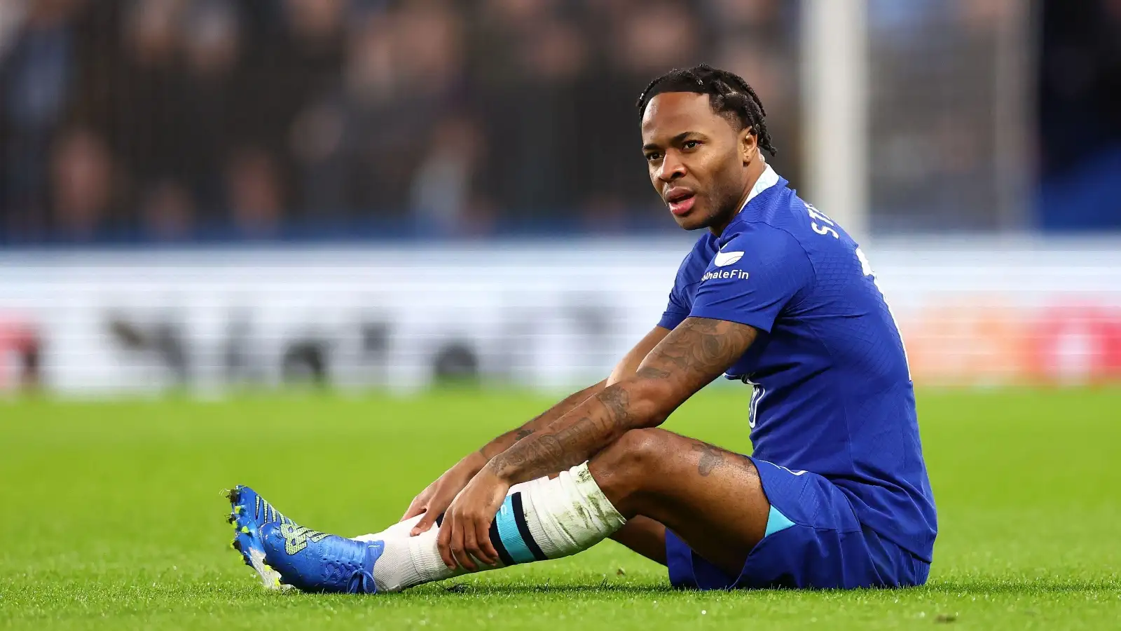 Raheem Sterling during the Premier League match between Chelsea and Manchester City at Stamford Bridge, London, January 2023.