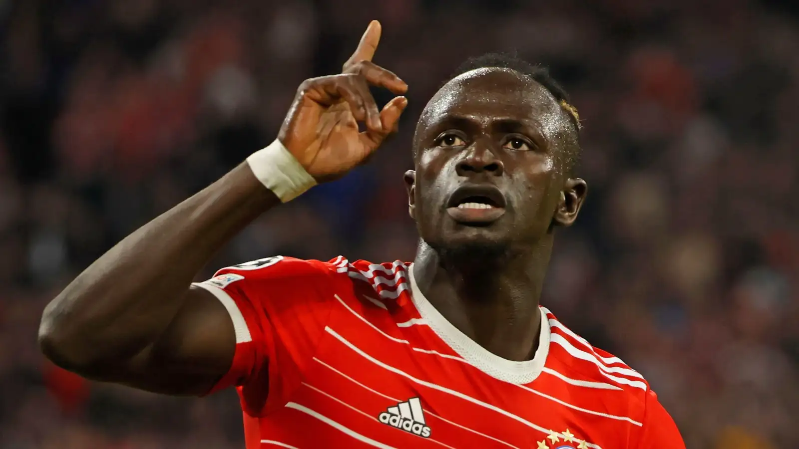 Munich, Germany. 4th Oct, 2022. Sadio Mane of Bayern Munich celebrates scoring during a UEFA Champions League Group C match between Bayern Munich and FC Viktoria Plzen in Munich, Germany, Oct. 4, 2022.