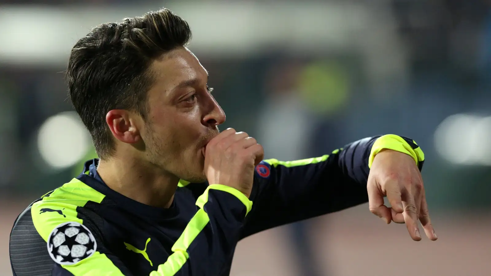 Mesut Ozil celebrates scoring for Arsenal against Ludogorets in Sofia, Bulgaria, November 2016.