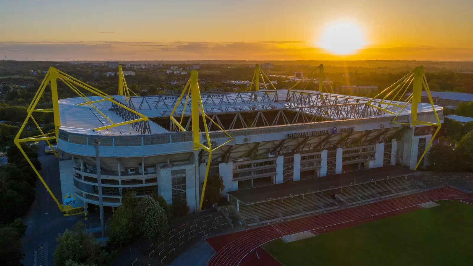 An aerial view of Signal Iduna Park in Dortmund, Germany. The stadium will be one of 10 host venues for Euro 2024.