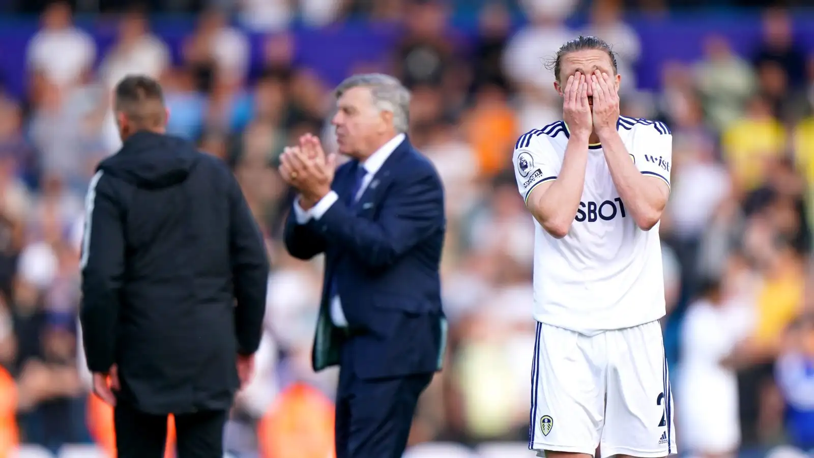 Leeds United's Luke Ayling appears dejected after being relegated to the Sky Bet Championship at the end of the Premier League match at Elland Road, Leeds. Picture date: Sunday May 28, 2023.