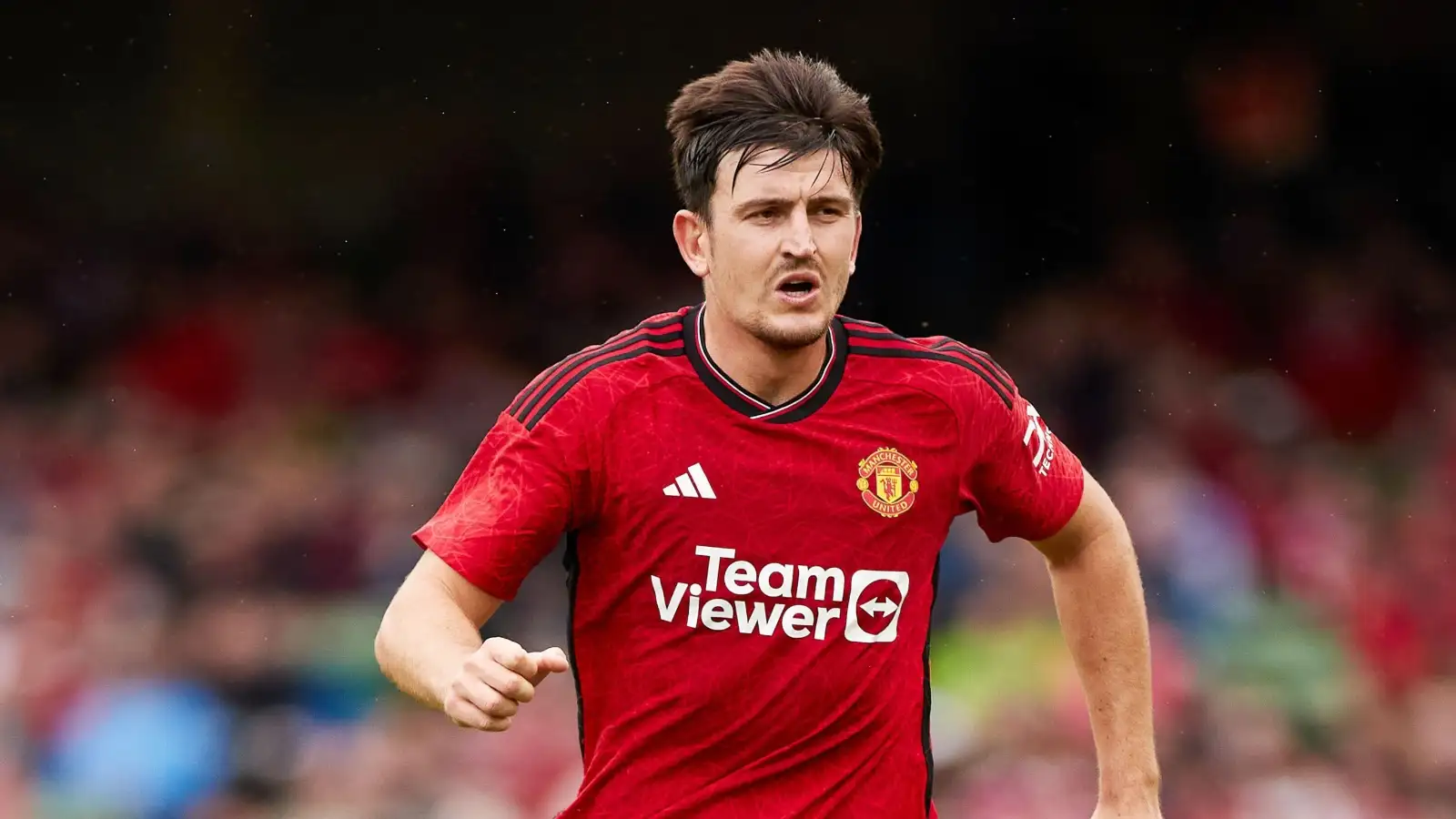 Harry Maguire of Manchester United during the pre-season friendly football match between Manchester United and Athletic Club on August 6, 2023 at Aviva Stadium in Dublin, Ireland