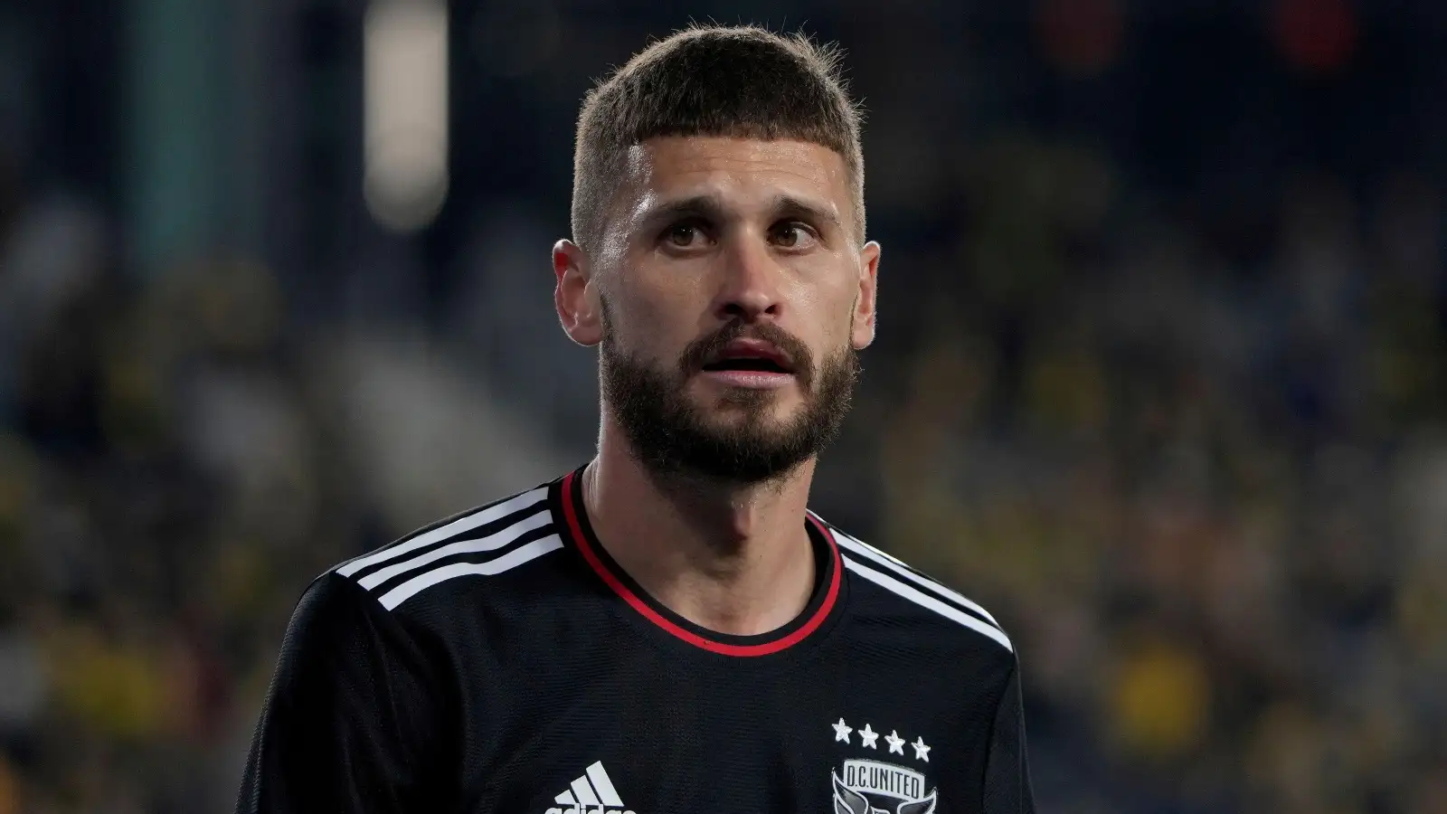 Mateusz Klich #43 of D.C. United looks on during the first half between the the Columbus Crew and the D.C. United at Lower.com Field in Columbus, Ohio on March 4, 2023.