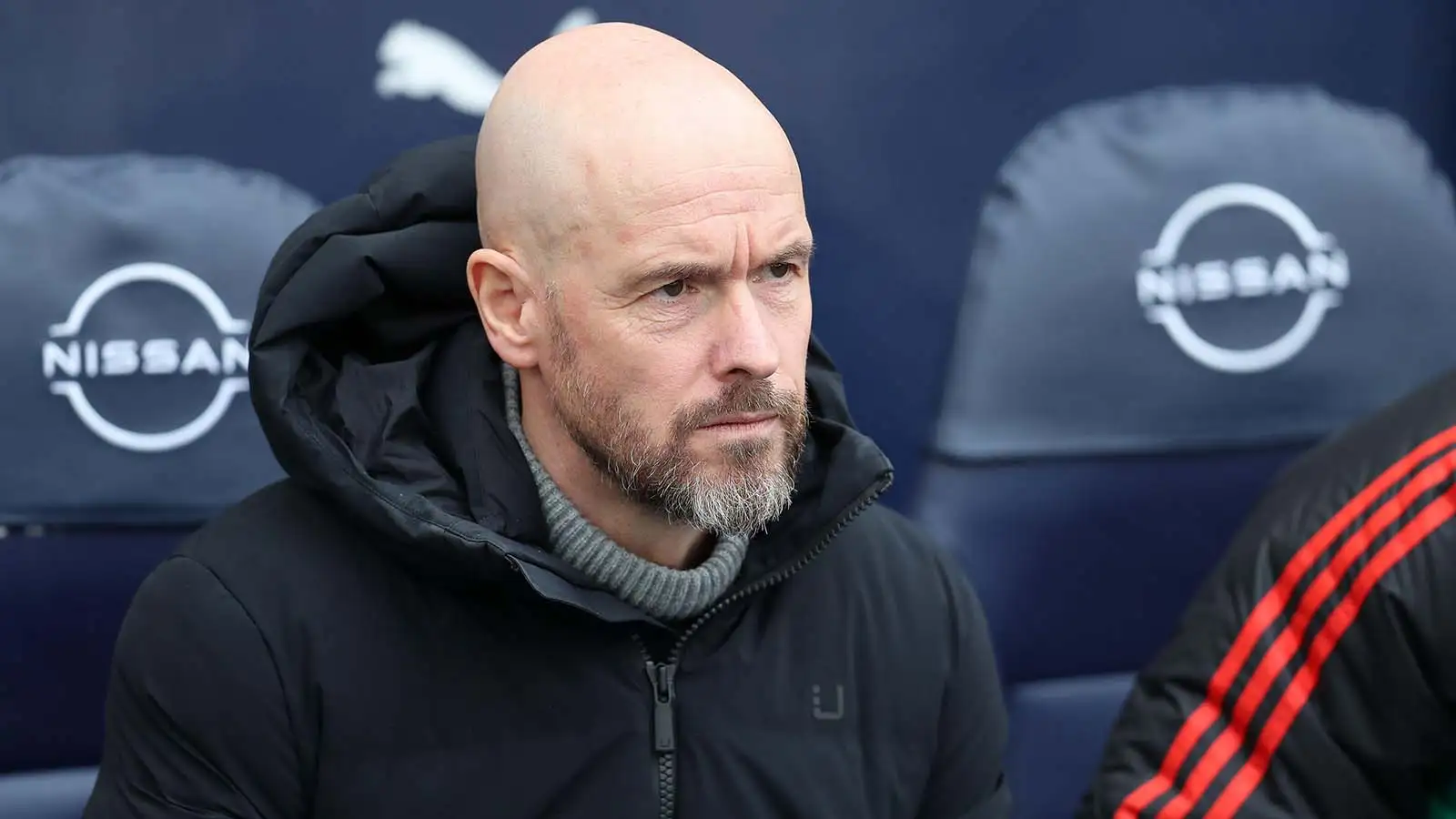 Manchester United manager Eric ten Hag looks on