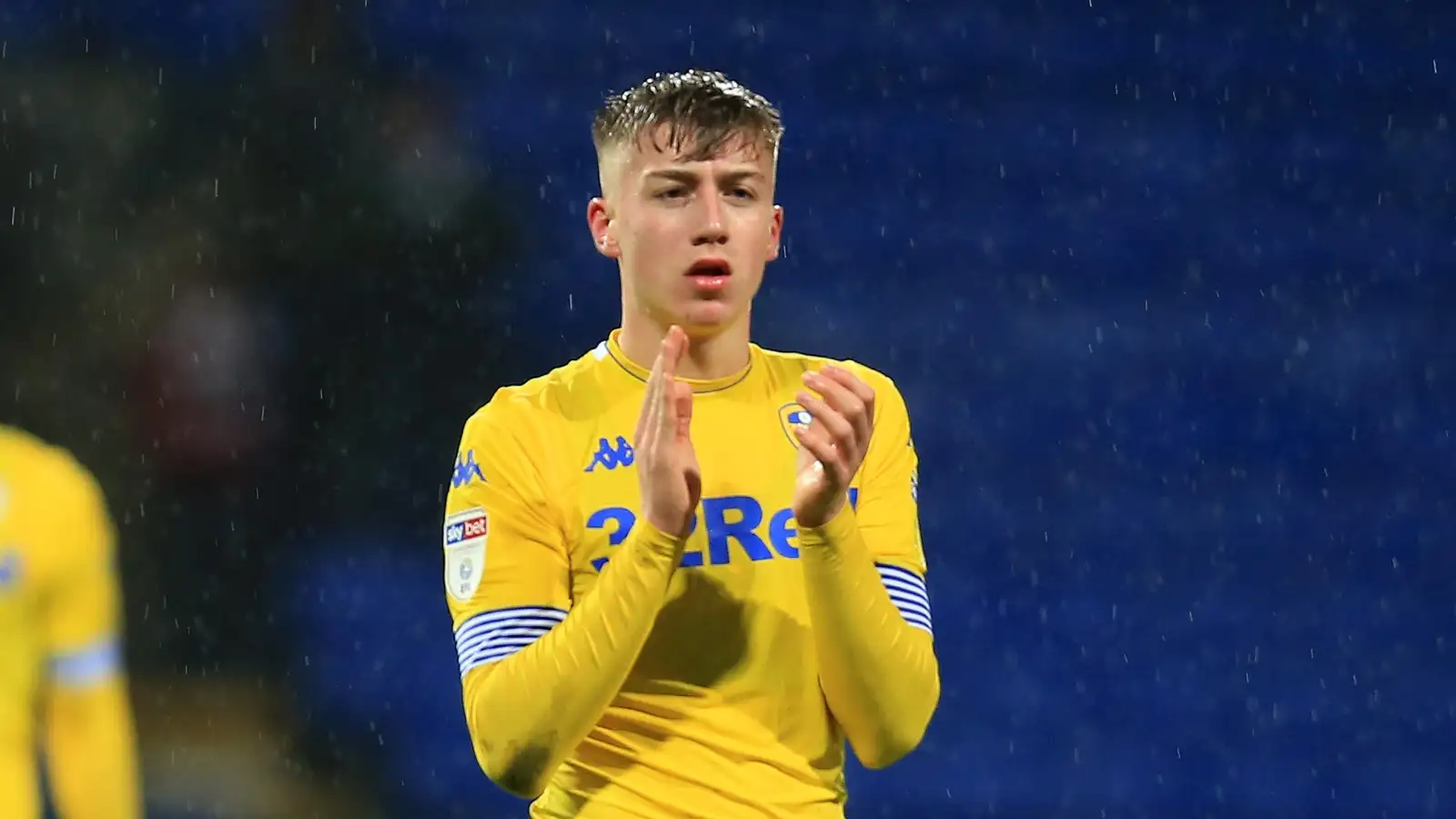 Bolton, UK. 15th Dec 2018. EFL Championship football, Bolton Wanderers versus Leeds United; Jack Clarke of Leeds United applauds the visiting fans at the final whistle.