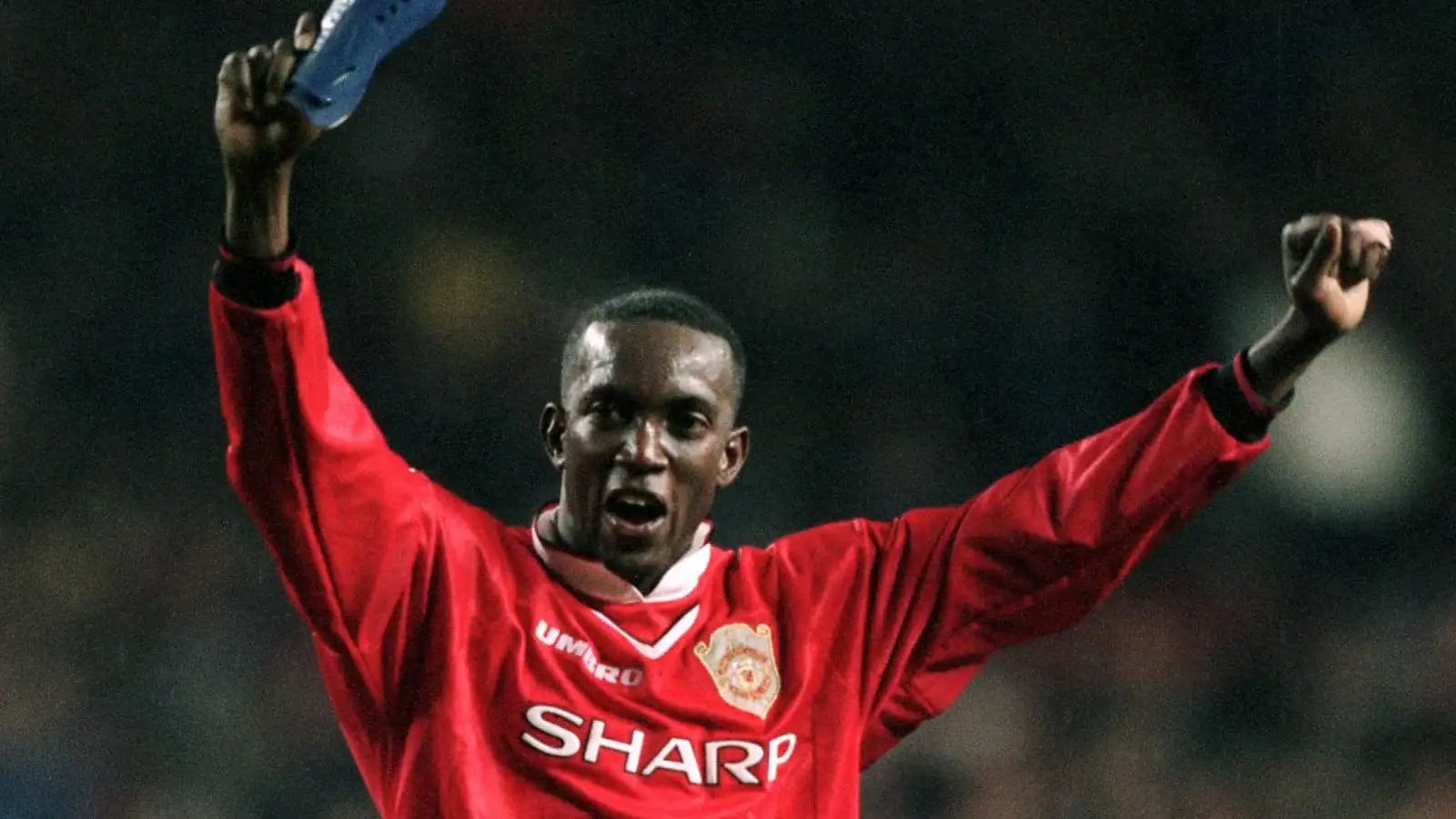 UEFA Champions League - Quarter Final First Leg - Manchester United v Inter Milan. Manchester United's dwight Yorke celebrates after the game